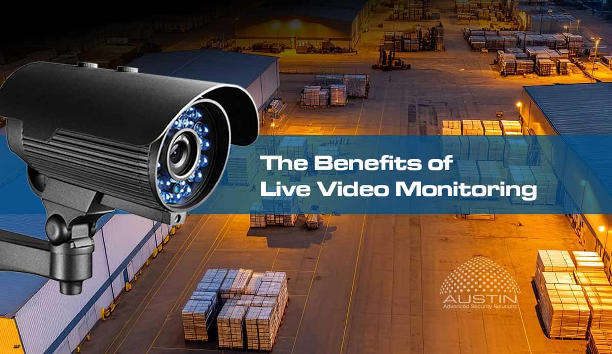 Security camera overlooking warehouse for video monitoring benefits.