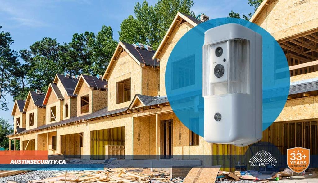 Security camera at construction site buildings.